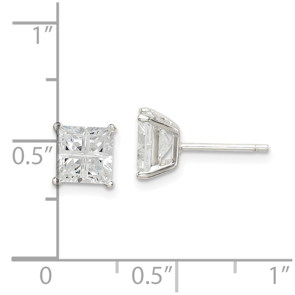 Sterling Silver 6mm Square Cross-Cut Cz Basket Set Stud Earrings
