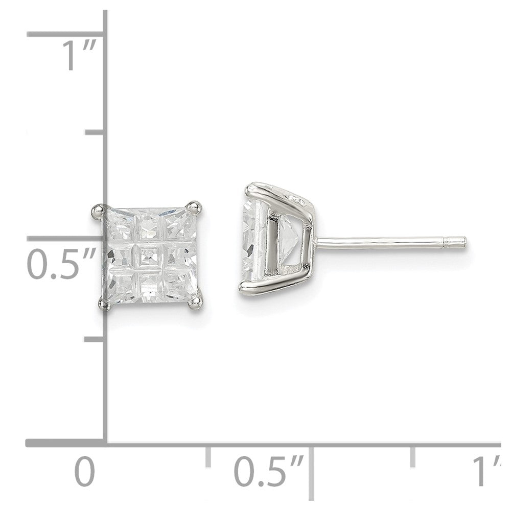 Sterling Silver 6mm Square Laser-Cut Cz Basket Set Stud Earrings