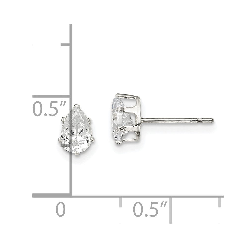 Sterling Silver Polished 6X4mm Pear Snap Set Cz Stud Earrings