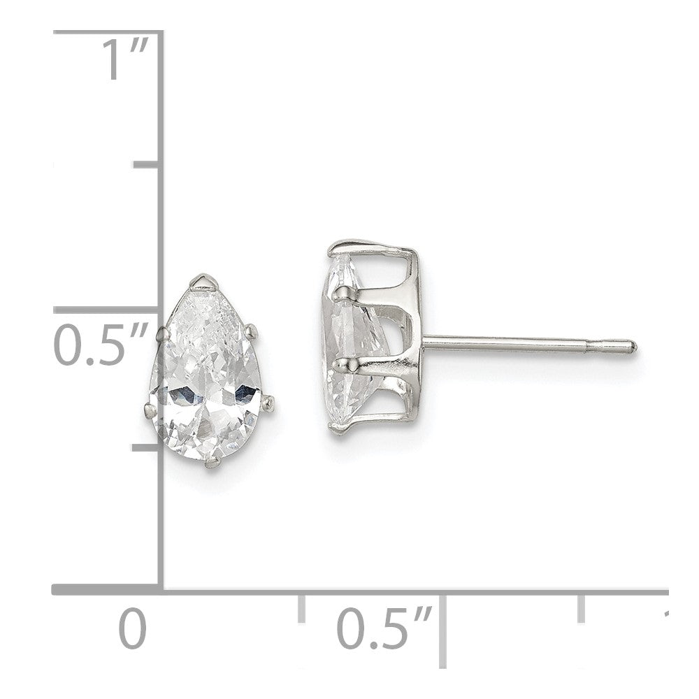 Sterling Silver Polished 8X5mm Pear Snap Set Cz Stud Earrings