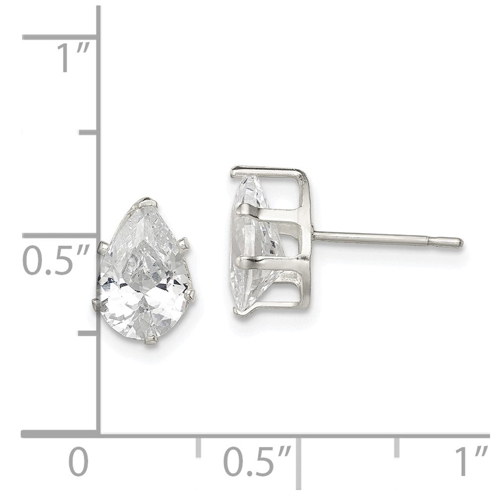 Sterling Silver Polished 9X6mm Pear Snap Set Cz Stud Earrings
