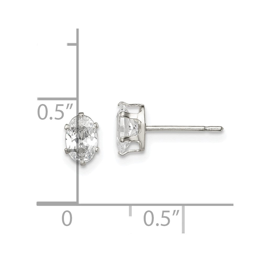 Sterling Silver Polished 6X4mm Oval Snap Set Cz Stud Earrings