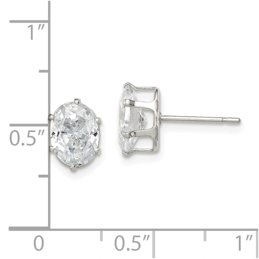 Sterling Silver Polished 8X6mm Oval Snap Set Cz Stud Earrings