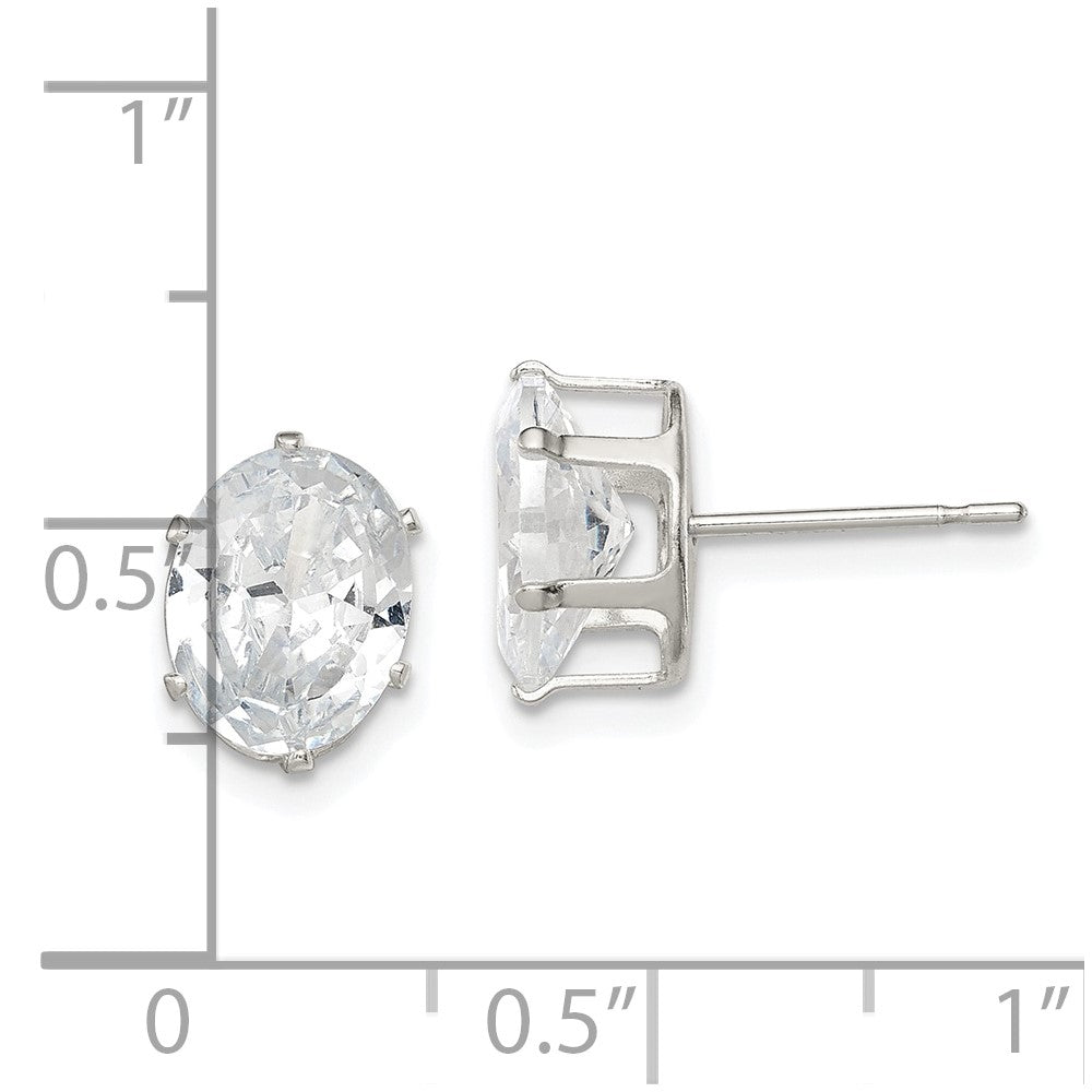 Sterling Silver Polished 9X7mm Oval Snap Set Cz Stud Earrings