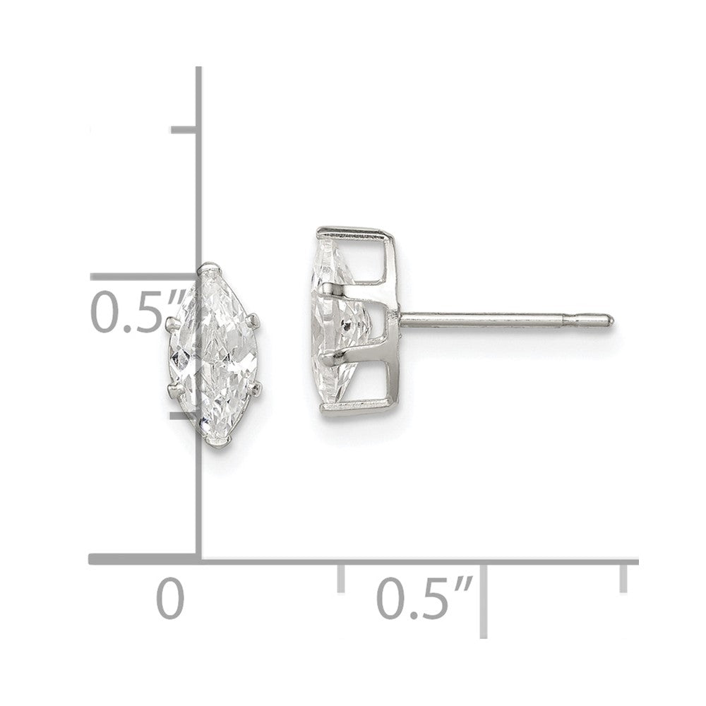 Sterling Silver Polished 8X4mm Marquise Snap Set Cz Stud Earrings