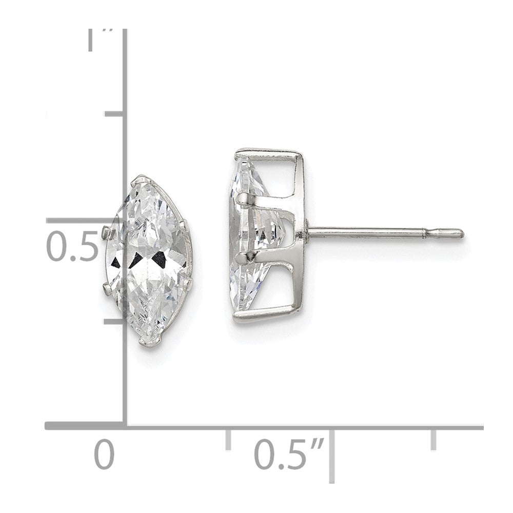 Sterling Silver Polished 10X5mm Marquise Snap Set Cz Stud Earrings