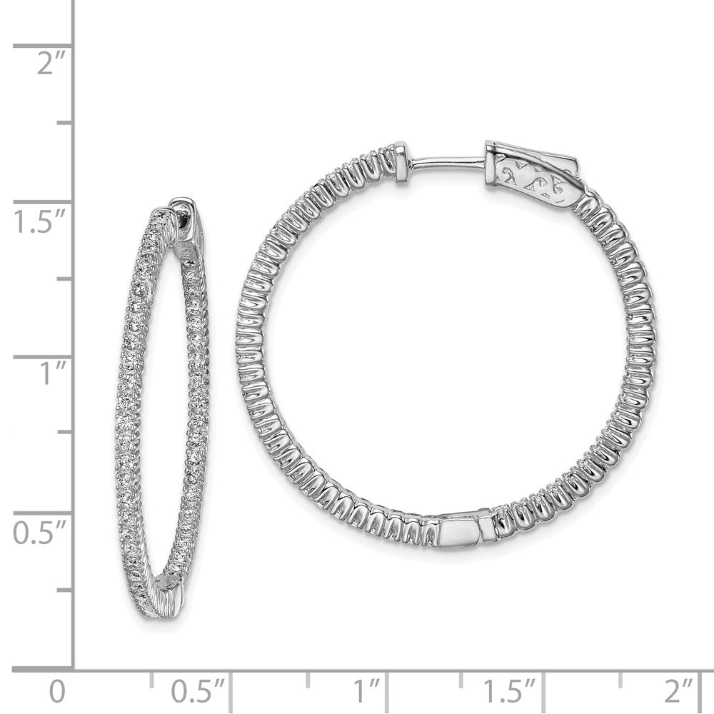 Sterling Silver Shimmer Rhodium-Plated 100 Stone 1.3mm Cz In And Out Round Hinged Hoop Earrings