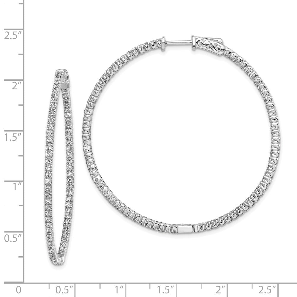 Sterling Silver Shimmer Rhodium-Plated 154 Stone 1.3mm Cz In And Out Round Hinged Hoop Earrings