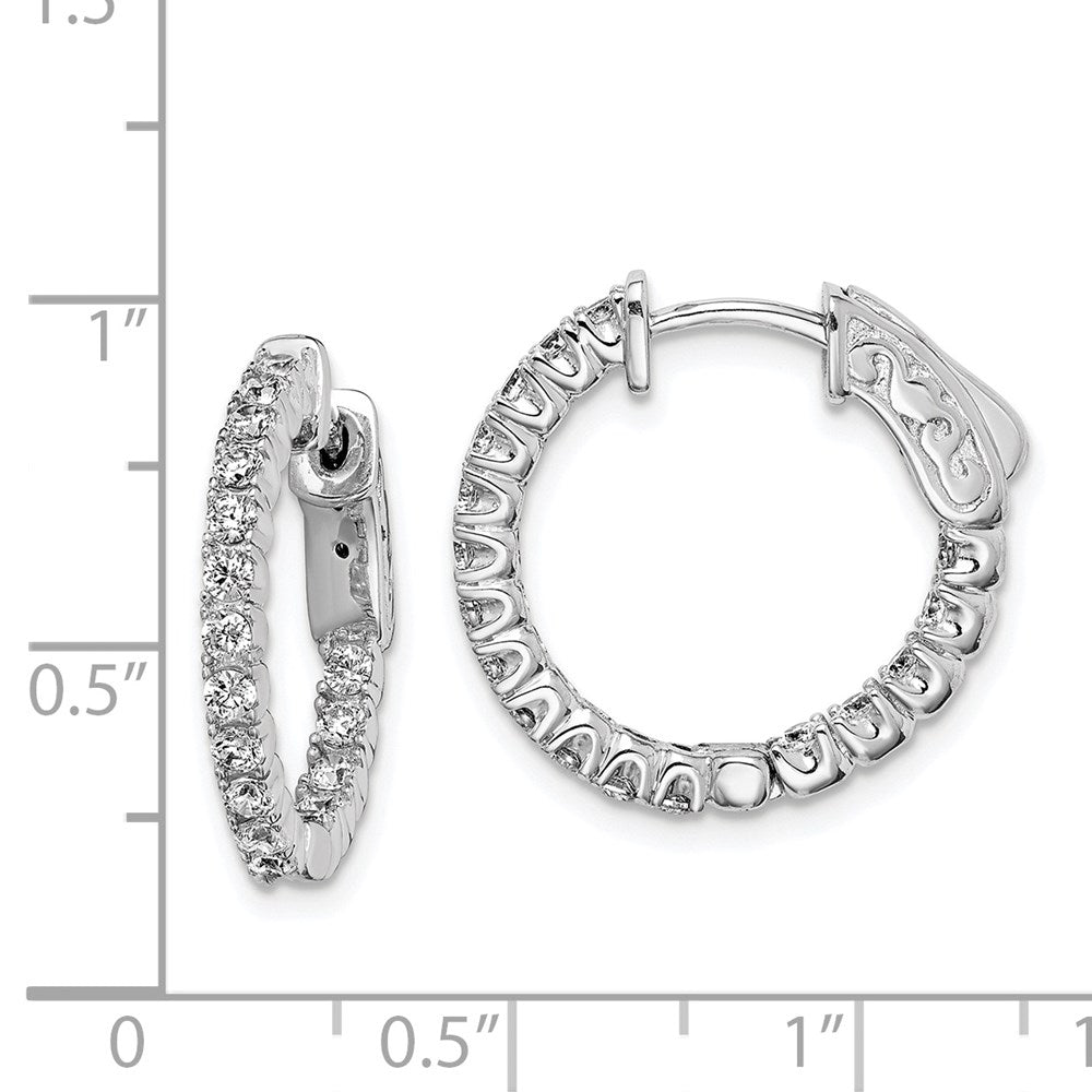 Sterling Silver Shimmer Rhodium-Plated 34 Stone 2.0mm Cz In And Out Round Hinged Hoop Earrings