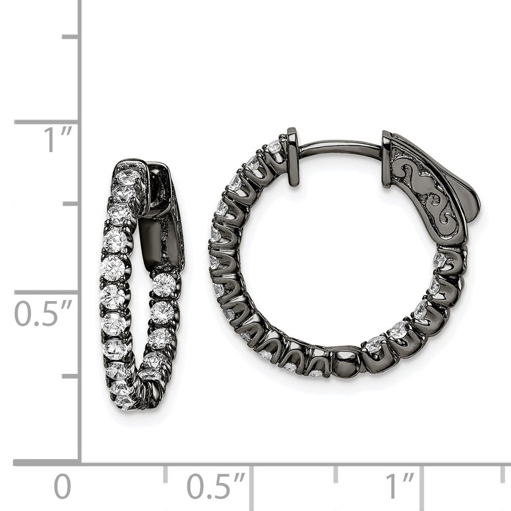Sterling Silver Shimmer Black Rhodium-Plated 34 Stone 2.0mm Cz In And Out Round Hinged Hoop Earrings