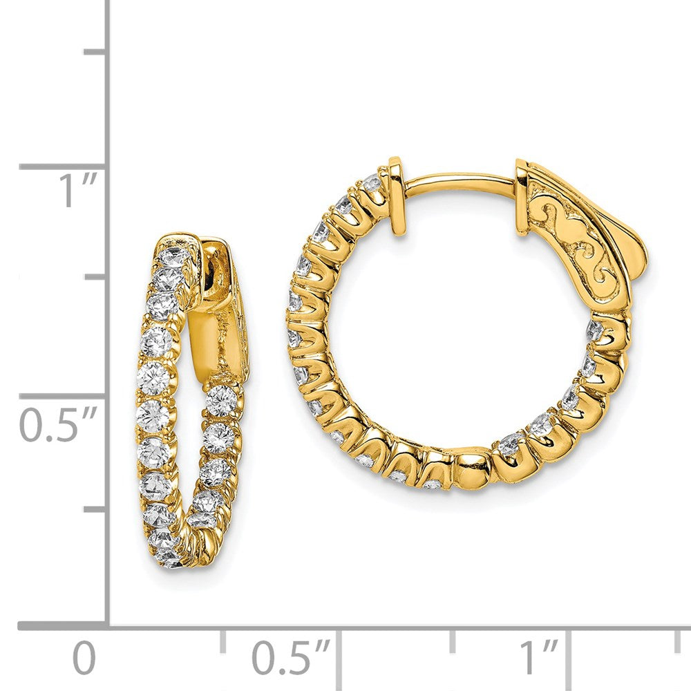 Sterling Silver Shimmer Gold-Tone Flash Gold-Plated 34 Stone 2.0mm Cz In And Out Round Hinged Hoop Earrings