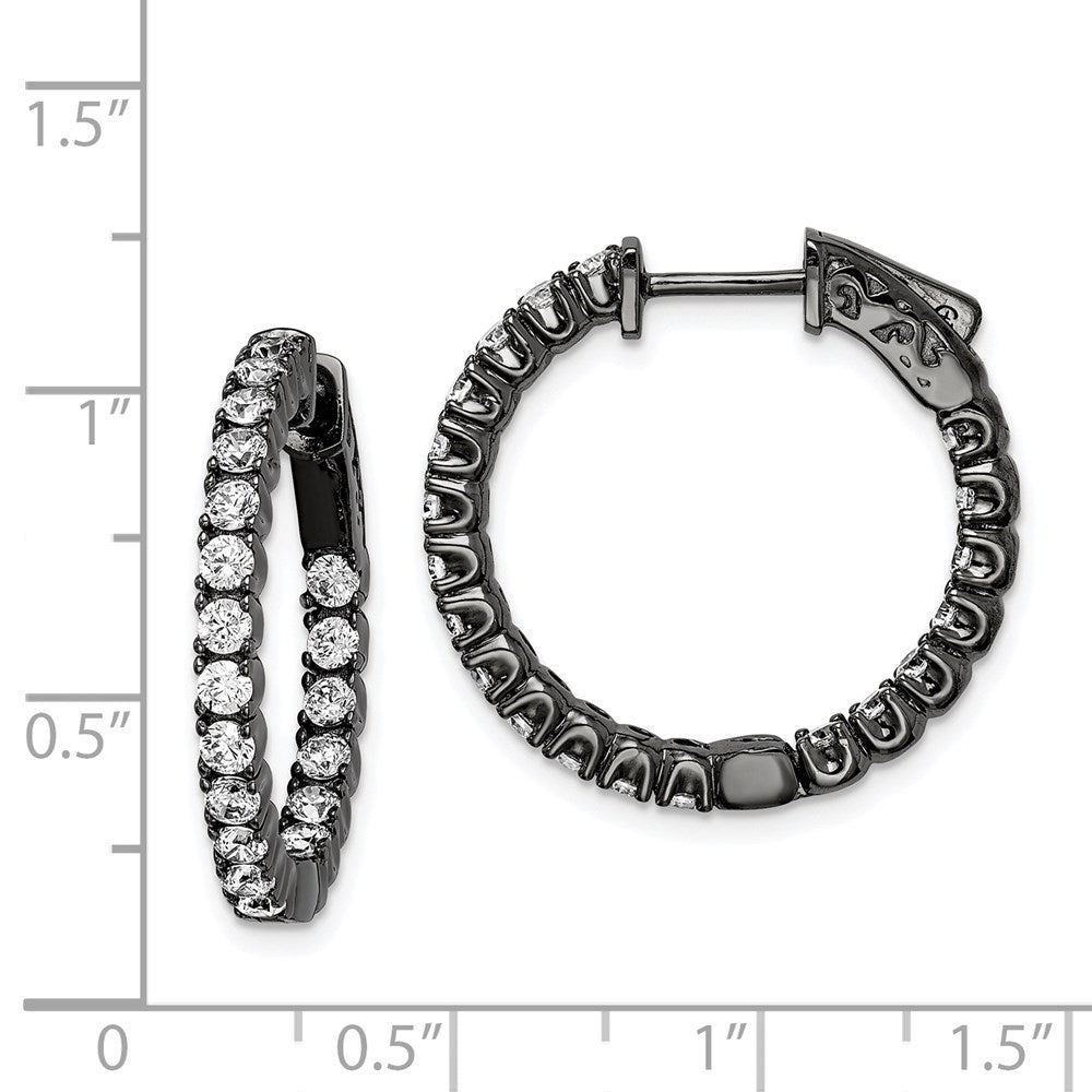 Sterling Silver Shimmer Black Rhodium-Plated 40 Stone 2.25mm Cz In And Out Round Hinged Hoop Earrings