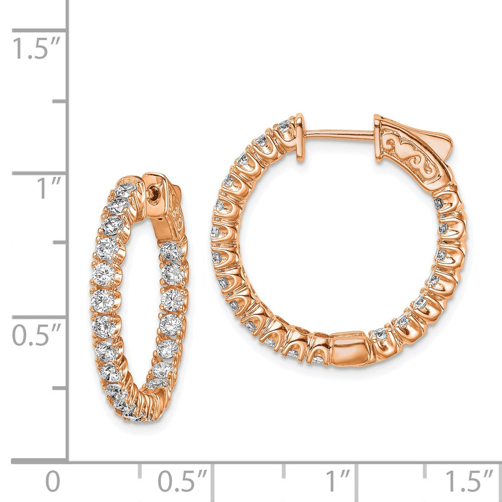 Sterling Silver Shimmer Rose-Tone Rose Gold-Plated 40 Stone 2.25mm Cz In And Out Round Hinged Hoop Earrings