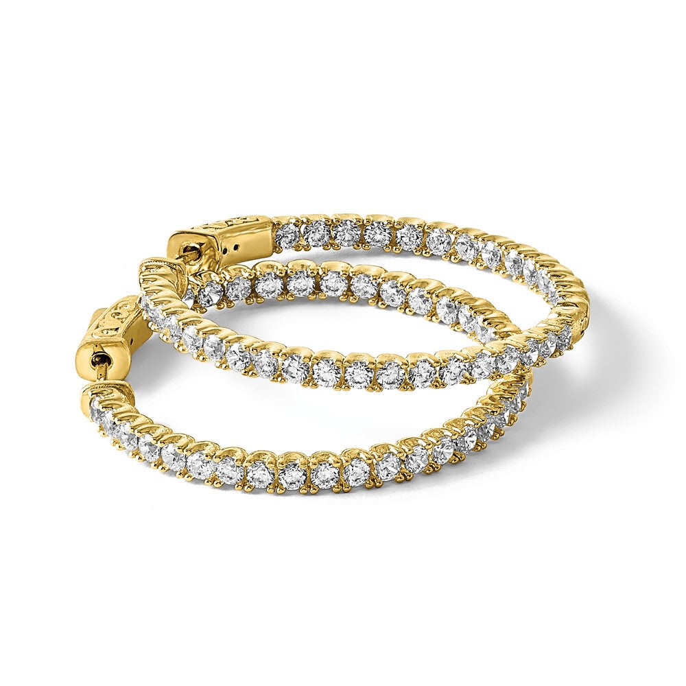 Sterling Silver Shimmer Gold-Tone Flash Gold-Plated 68 Stone 2.25mm Cz In And Out Round Hinged Hoop Earrings