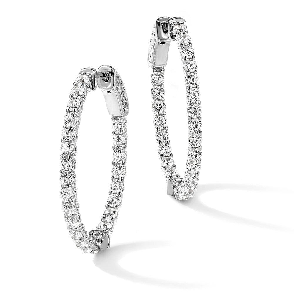 Sterling Silver Shimmer Black Rhodium-Plated 46 Stone 2.25mm Cz In And Out Oval Hinged Hoop Earrings