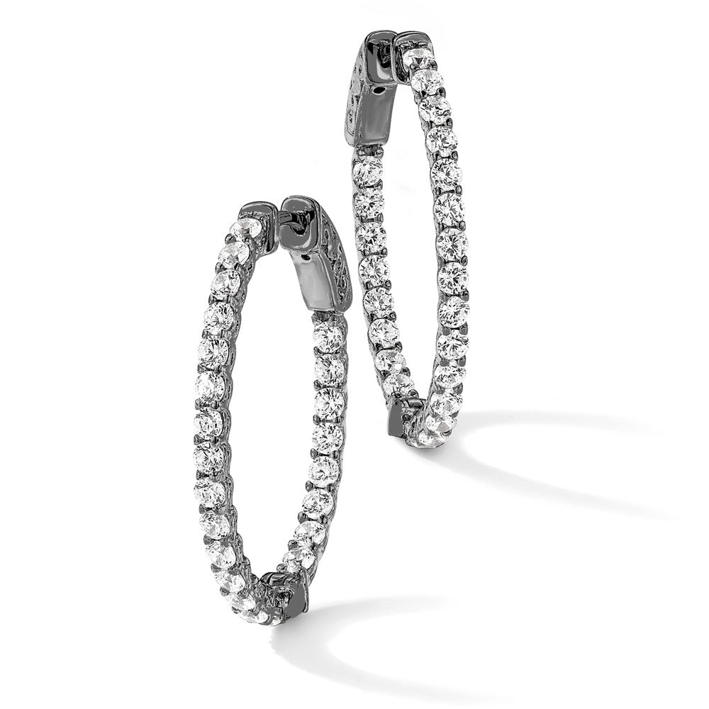 Sterling Silver Shimmer Rhodium-Plated 46 Stone 2.25mm Cz In And Out Oval Hinged Hoop Earrings