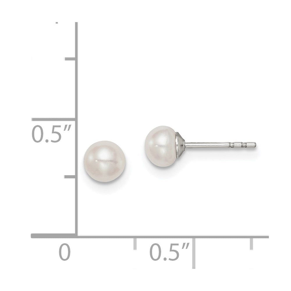 Sterling Silver Rh-Plated 4-5mm White Fw Cultured Button Pearl Stud Earring