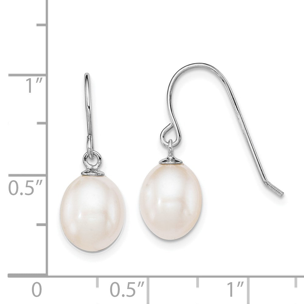 Sterling Silver Rhodium-Plated Polished White 8-9mm Freshwater Cultured Pearl Dangle Earrings