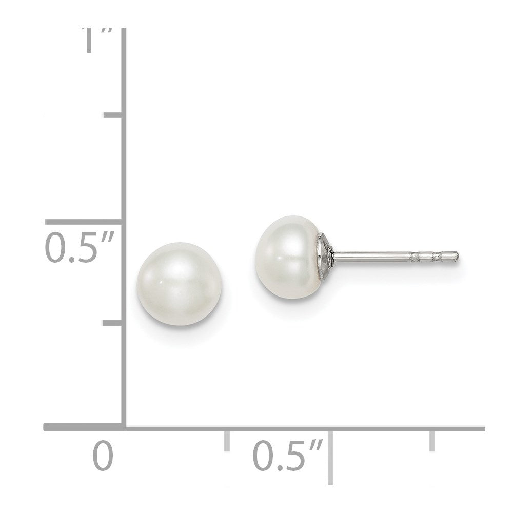 Sterling Silver Rh-Plated 5-6mm White Fw Cultured Button Pearl Stud Earring