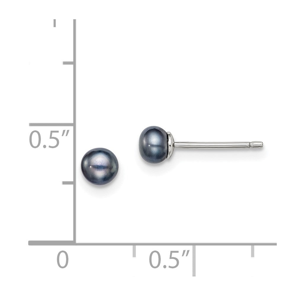 Sterling Silver Rh-Plated 4-5mm Black Fw Cultured Button Pearl Stud Earring