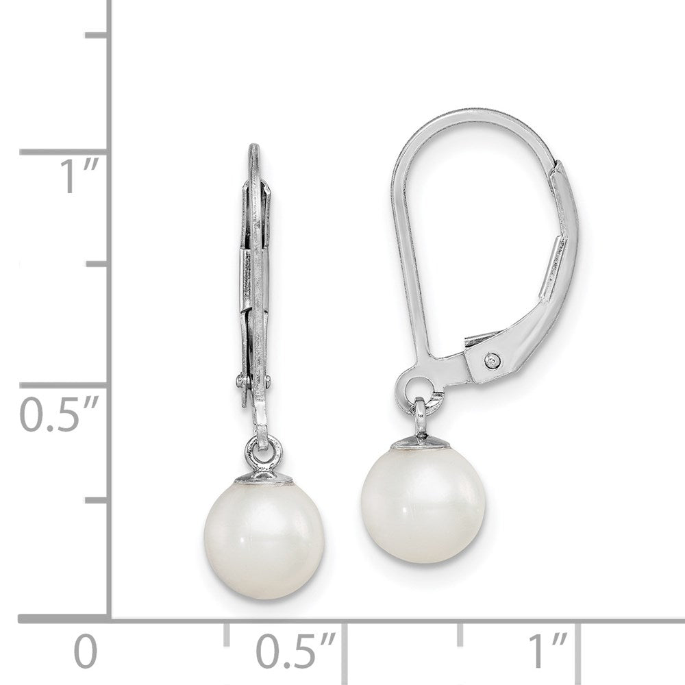 Sterling Silver Rhodium-Plated Polished White 6-7mm Freshwater Cultured Pearl Leverback Dangle Earrings