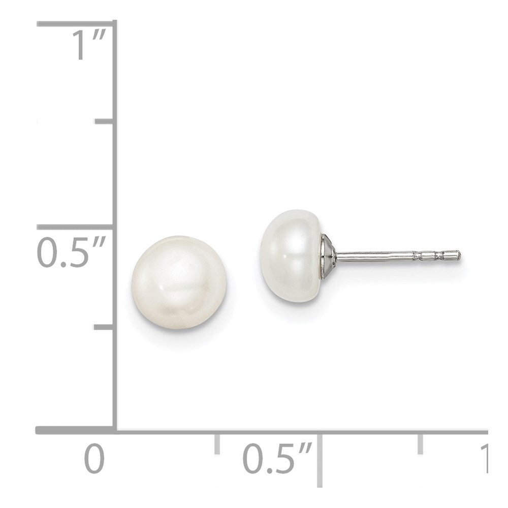 Sterling Silver Rh-Plated 6-7mm White Fw Cultured Button Pearl Stud Earring