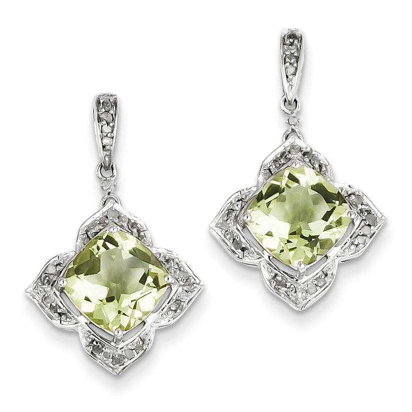 Sterling Silver Diamond & Lemon Quartz Earrings