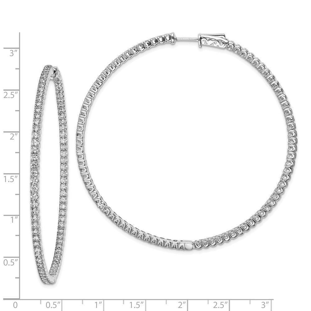 Sterling Silver Shimmer Rhodium-Plated 166 Stone 2mm Cz In And Out Round Hinged Hoop Earrings