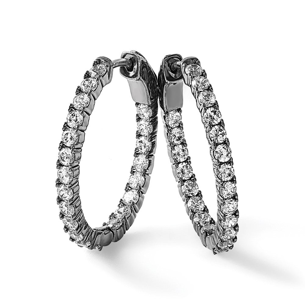 Sterling Silver Shimmer Rhodium-Plated 42 Stone 2.5mm Cz In And Out Oval Hinged Hoop Earrings