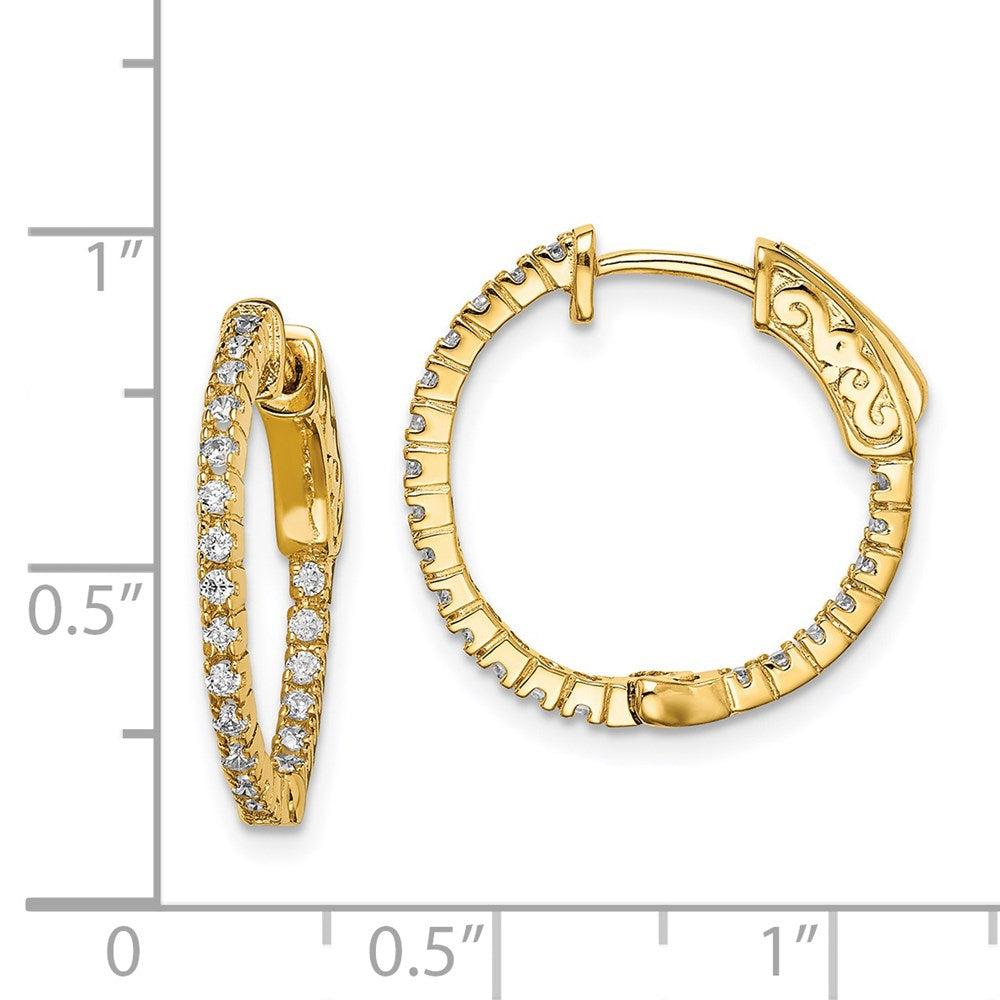 Sterling Silver Shimmer Gold-Tone Flash Gold-Plated 42 Stone 1.3mm Cz In And Out Round Hinged Hoop Earrings