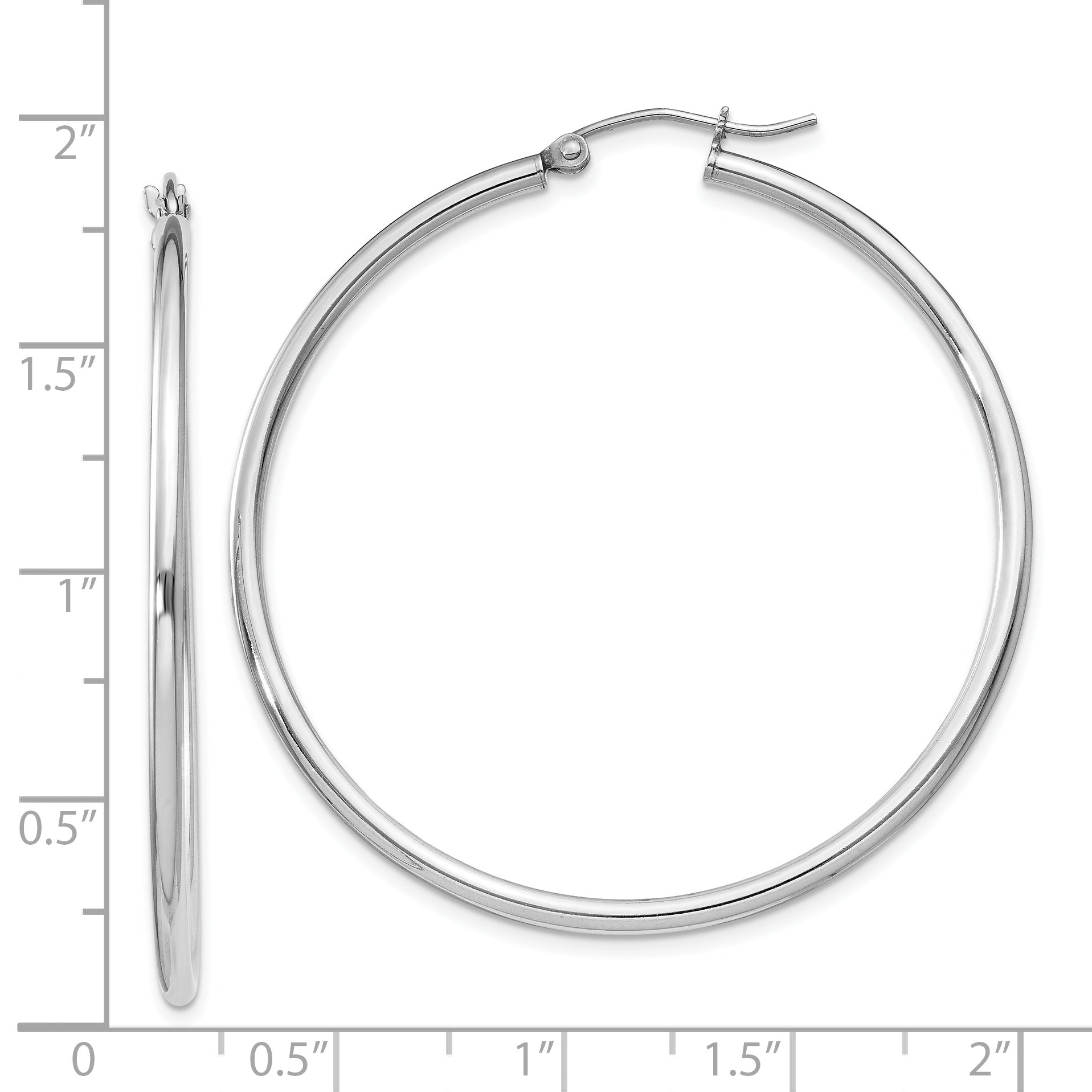 Sterling Silver Rhodium-Plated 2mm Round Hoop Earrings