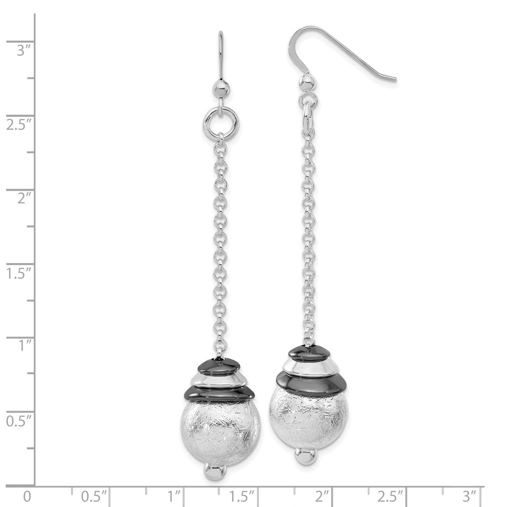 Sterling Silver & Black Rhodium Polished Textured Dangle Bead Earrings