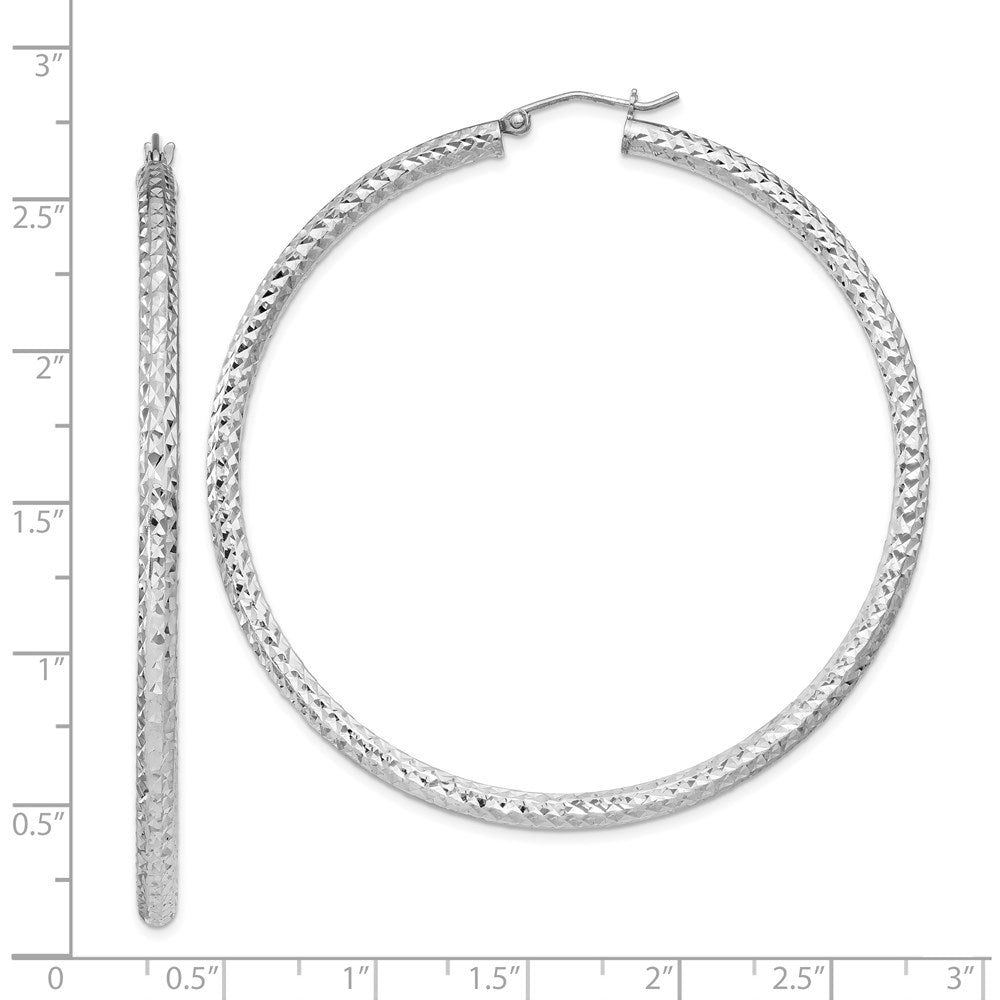 Sterling Silver Rhodium-Plated D/C 3X60mm Hoop Earrings