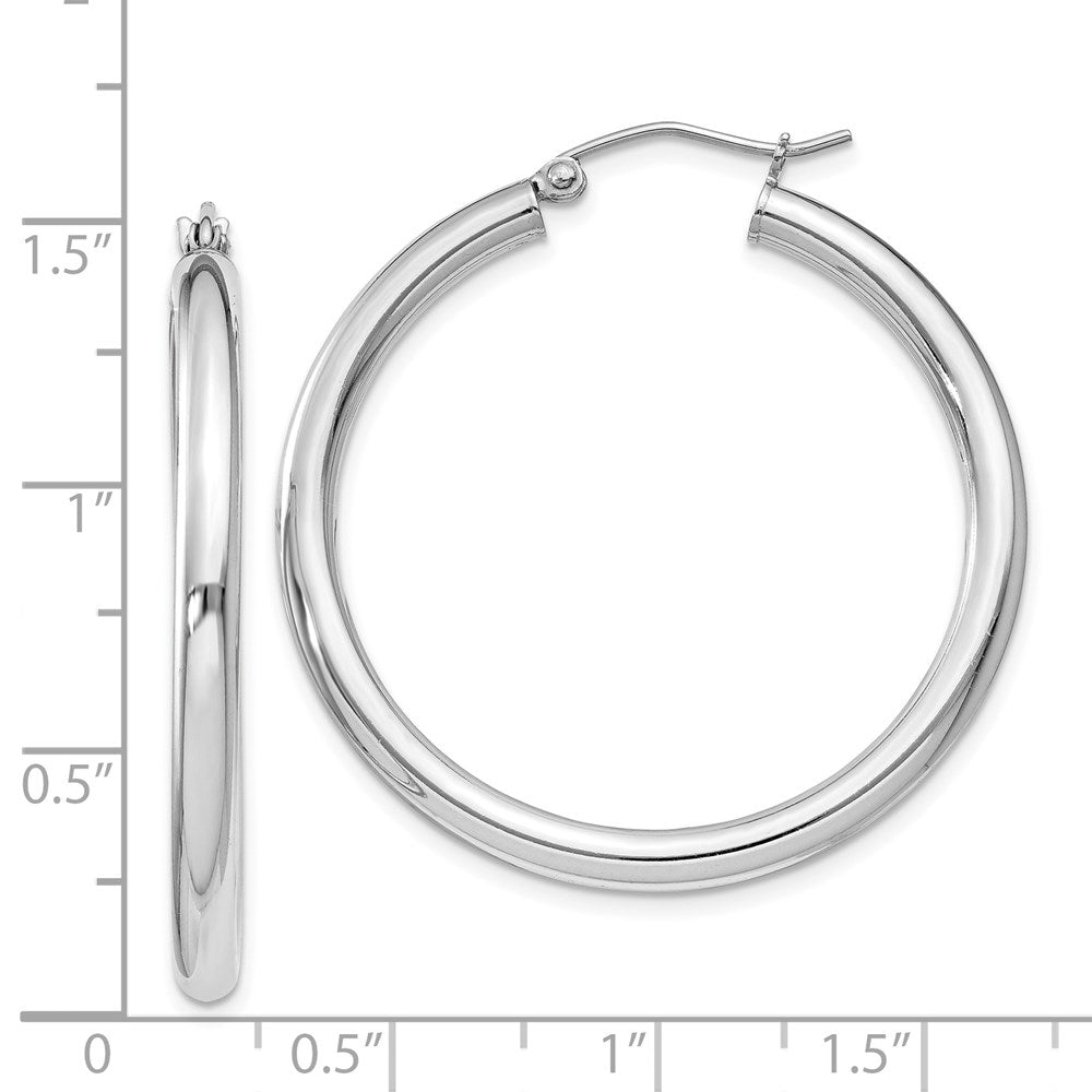 Sterling Silver Rhodium-Plated 3mm Round Hoop Earrings
