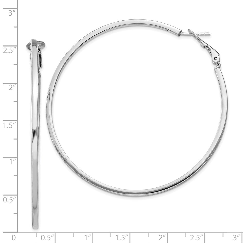 Sterling Silver Rh-Plated 2X60mm Omega Back Round Hoop Earrings