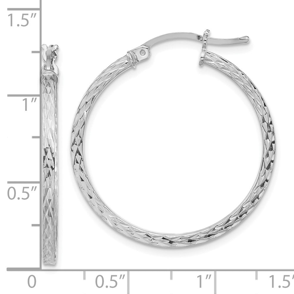 Sterling Silver Rhodium-Plated Diamond-Cut 2X30mm Square Tube Hoop Earrings