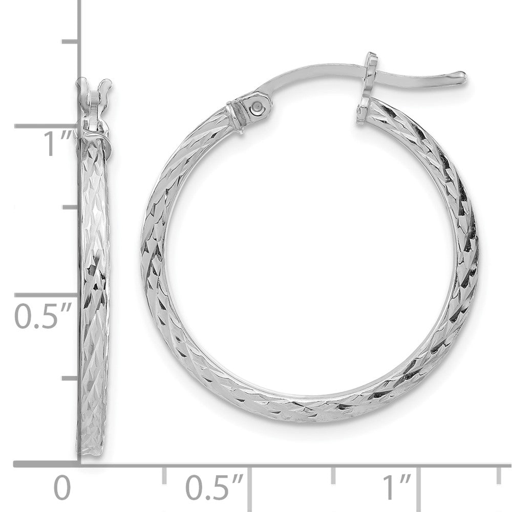 Sterling Silver Rhodium-Plated Diamond-Cut 2X25mm Square Tube Hoop Earrings