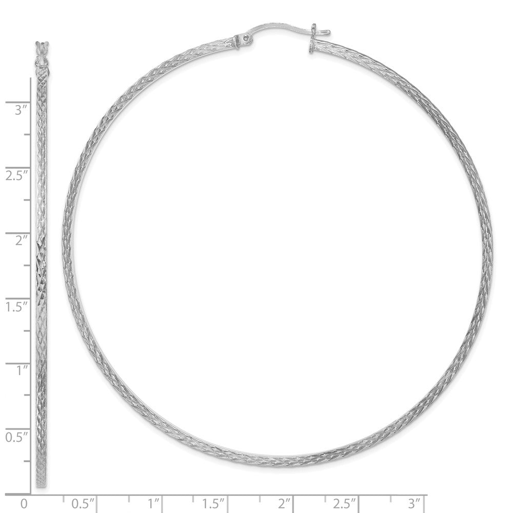 Sterling Silver Rhodium-Plated Diamond-Cut 2X80mm Square Tube Hoop Earrings