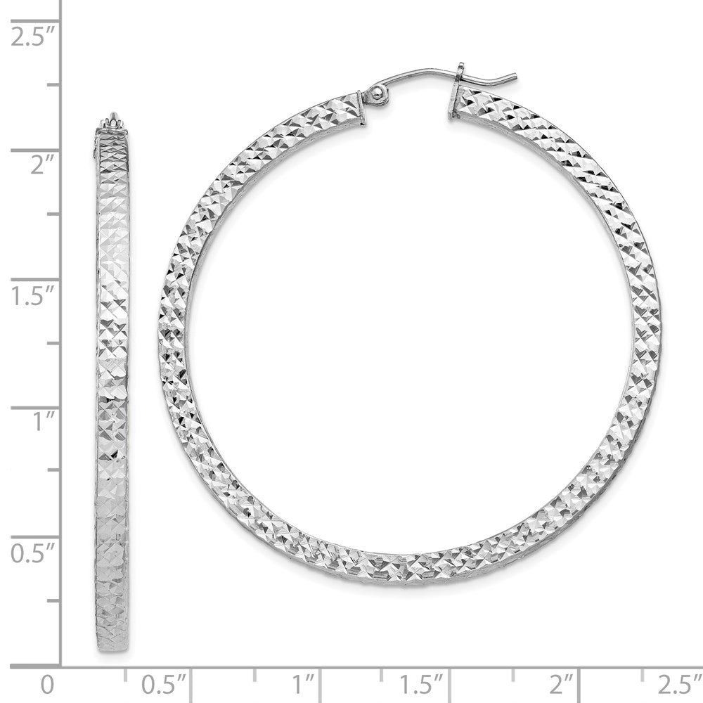 Sterling Silver Rhodium-Plated Diamond-Cut 3X50mm Square Tube Hoop Earrings