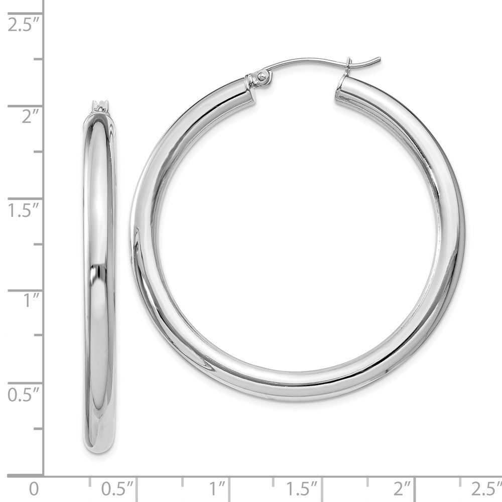 Sterling Silver Rhodium-Plated 4mm Round Hoop Earrings
