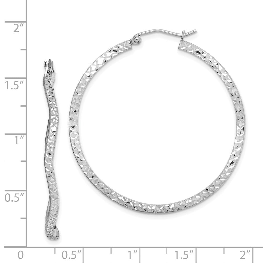 Sterling Silver Rhodium-Plated Wavy D/C 1.75mm Round Hoop Earrings