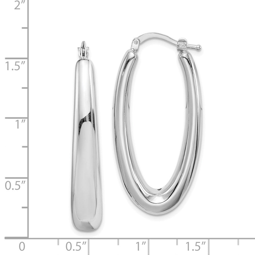 Sterling Silver Rhodium-Plated Polished Hollow Oval Hoop Earrings