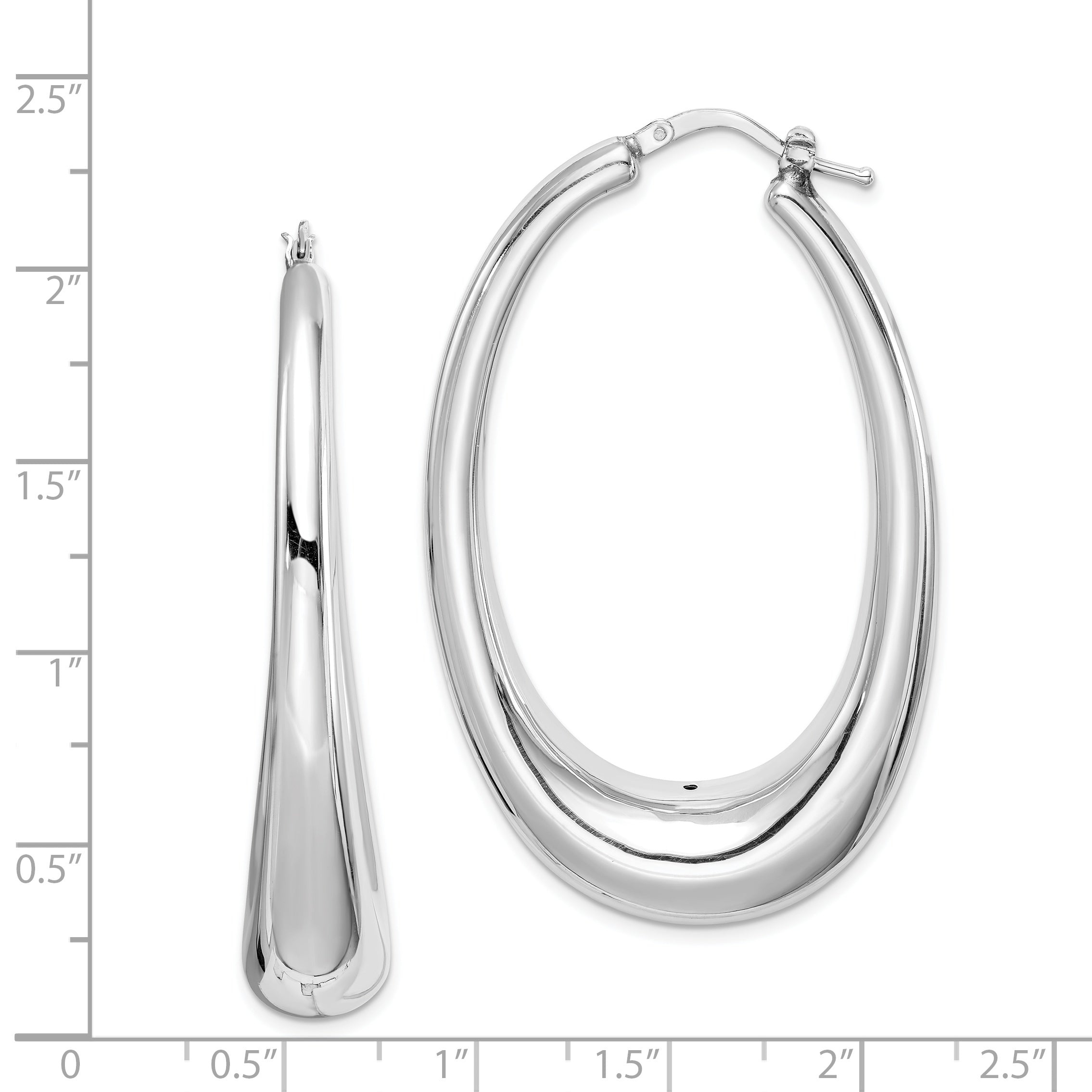 Sterling Silver Rhodium-Plated Polished Hollow Oval Hoop Earrings