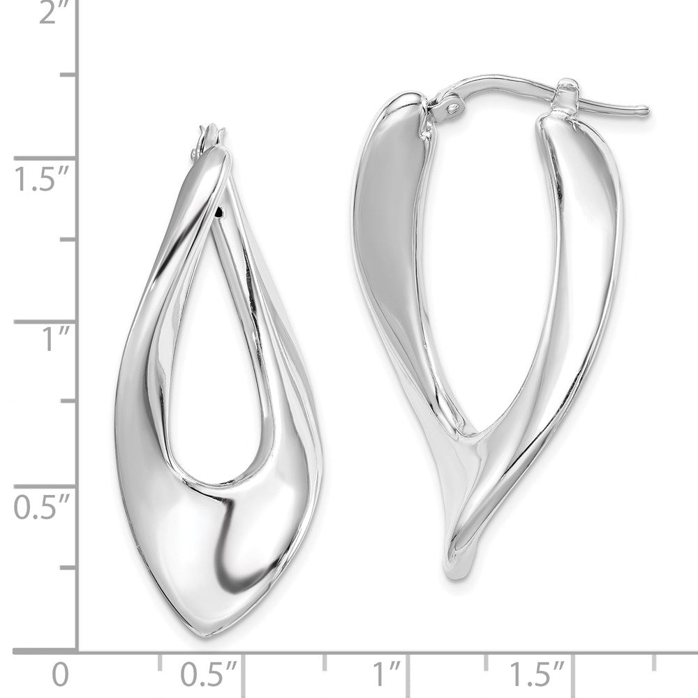 Sterling Silver Rh-Plated Polished Hollow Twisted Oval Hoop Earrings