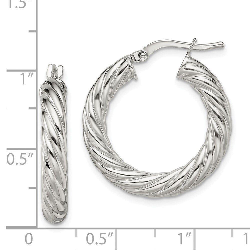 Sterling Silver Rhodium-Plated Polished Twisted 4mm Hoop Earrings