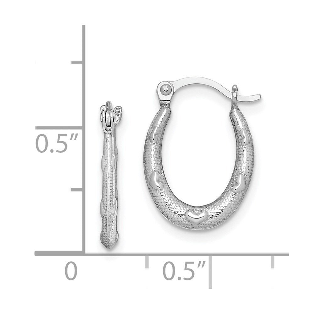 Sterling Silver Rhodium-Plated Heart Textured Hollow Hoop Earrings
