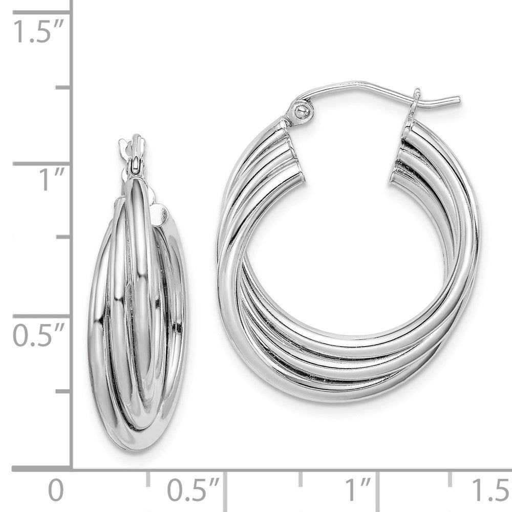 Sterling Silver Rhodium-Plated Triple Twisted Round Hoop Earrings