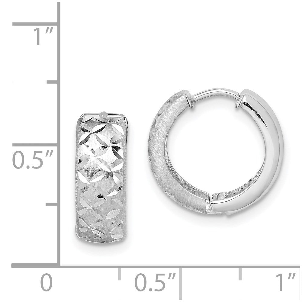 Sterling Silver Rhodium-Plated Diamond Cut Hinged Hoop Earrings