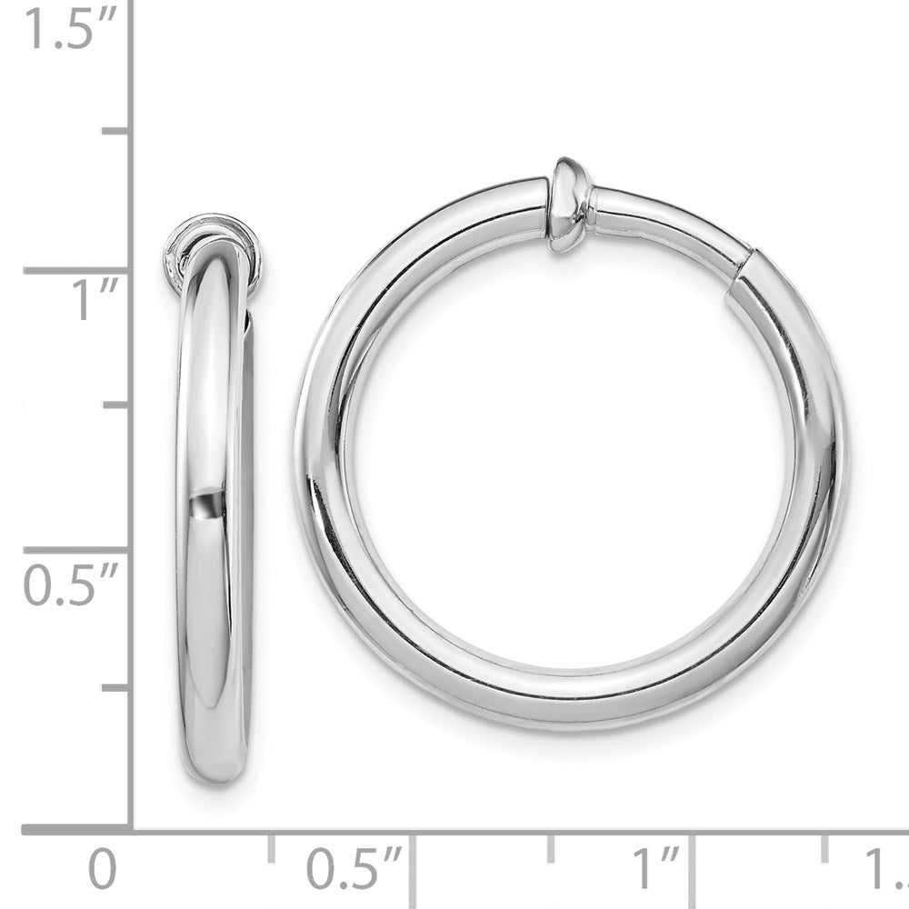 Sterling Silver Rh-Plated 3X27mm Non-Pierced Round Hoop Earrings