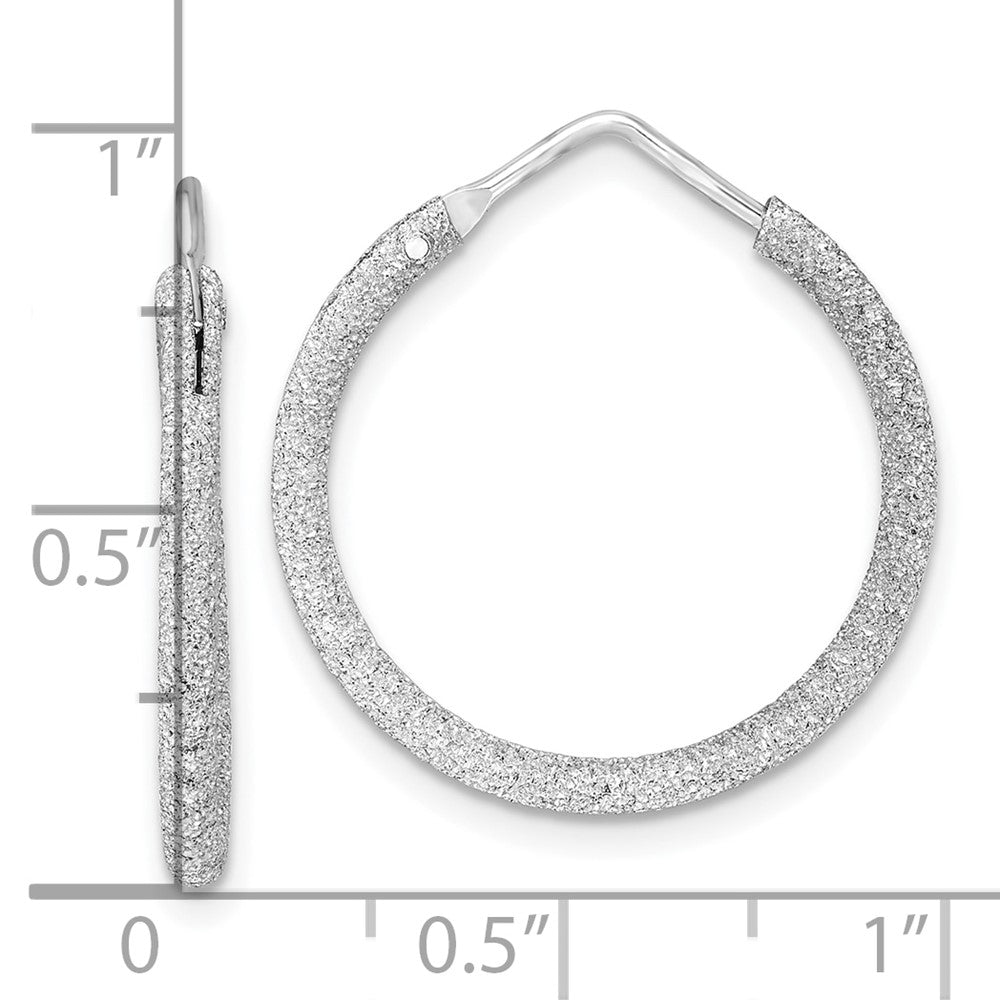 Sterling Silver Rhodium-Plated Laser Cut 2mm Endless Hoop Earrings